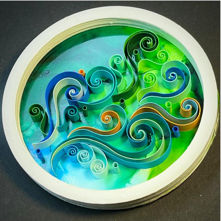 Alcohol Ink Magnet, 4 inch, Blue and Green Flowing Swirls, $35