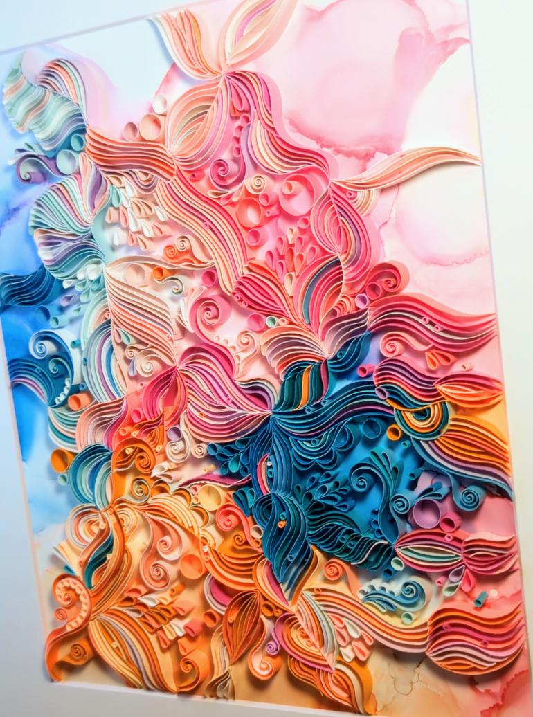 Alcohol Ink, Bright Coalescing Ribbons, 11X14, $610