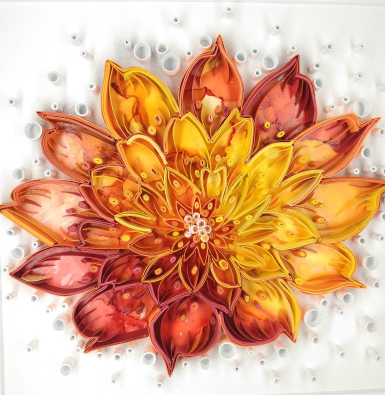 SOLD Fire alcohol ink flower, 12X12, $300